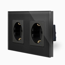 Steckdose 2 Fach Schuko Wandsteckdose Unterputz Glas Schwarz Luxus-Time