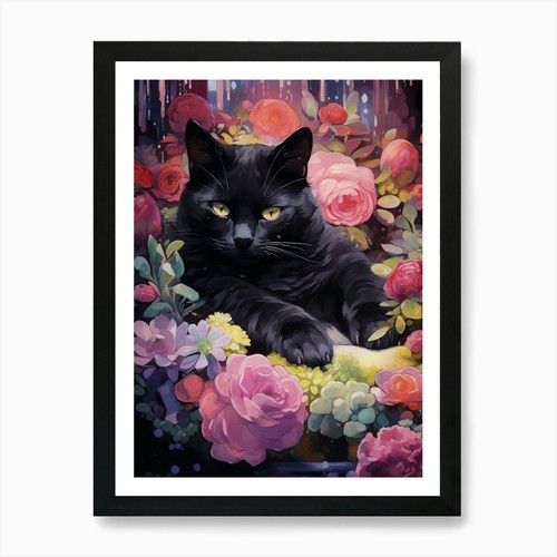 Schwarze katze blumen - katze, in