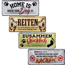 Blechschild lustige Schilder Wandschild 28x12cm Hund Katze Pferd Tier Hobby Deko