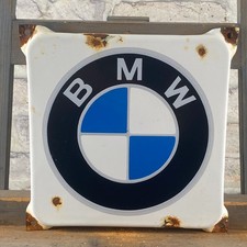 BMW Emailschild 8,7x8,7" (22x22cm) schönes kleines Vintage Porzellan Werbeschild