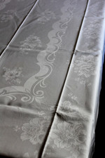 weiße, große Tischdecke, Tafeltuch, Damast, Anemonen, Rocaille, 210 x 125 cm