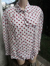 Damenbluse Langarm Gr. 44/46, weiß rot gepunktet,Knöpfe doppelreihig