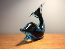 Glas Figur, blauer Delfin,FM Rönneby signiert, 60er Jahre 