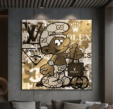 LEINWAND BILD BIS 100x100x5 DIE SCHLÜMPFE POP-ART GRAFFITI COMIC WANDBILD GOLD-O