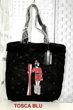 NEU TOSCA BLU Designer Shopper TASCHE schwarz rot SNOW GIRL  Stoff SAMT  MOTIVE