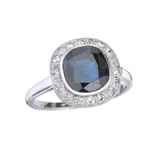 Ring Saphir Rosendiamanten 750er Weißgold Art Déco