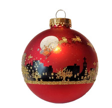 KREBS-GLAS Lauscha " Eine Weihnachtskugel aus Glas Ø 7 cm  rot Goldglitter Santa