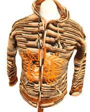 NEPAL ETHNIC HANDARBEIT  DAMEN STRICKJACKE , KAPUZE Jacket Ca Gr. 42 100% WOLLE