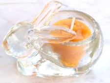 Vintage Hase Kaninchen Teelichthalter Eierbecher Pressglas +Bienenwachs Teelicht