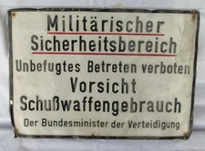Großes Bundeswehr Alu Schild - Militärischer Sicherheitsbereich - um 1970
