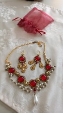 Barock-Modeschmuck-Set, Collier und Ohrringe gold-rot