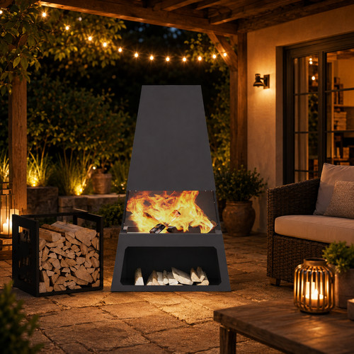 Terrassenkamin mit holzfach - terrassenkamin,