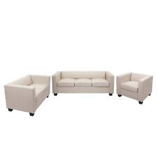 B-Ware 3-2-1 Sofagarnitur Couchgarnitur Loungesofa Lille, Kunstleder, creme