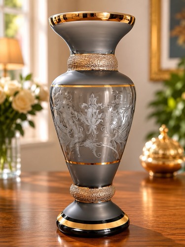 Vintage glasvase mit golddekor - vintage,