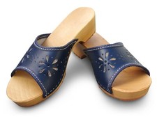 Damen Holz Clogs Leder Sommer