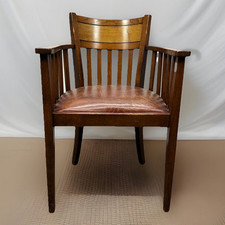 1 von 4 Armlehnstuhl Kolonial Stil Art Deco Büro Schreibtisch Massivholz Leder