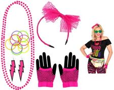 80er JAHRE MODE ACCESSOIRES NEON PINK Schmuck Kostüm Karneval Fasching