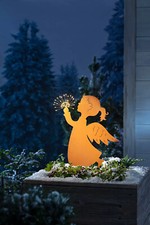 LED-Gartenstecker Engel mit Pusteblume Garten Weihnachten Deko Rost Beleuchtung