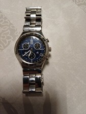 Swatch Irony Aluminium Chrono mit Four (4) Jewels Armbanduhr Blau Neue Batterie 
