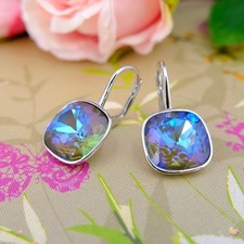 Silberohrringe 925 Sterling Silber Markenkristalle aus Österreich Blau Lila N...