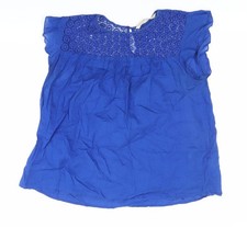 Zara Basic Damen Bluse blau Häkel Tunika L Flatterärmel