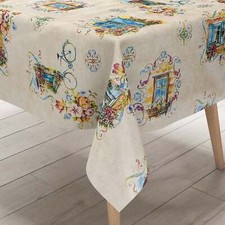 Wachstuch Tischdecke 06310-01 Fenster Fahrrad Blumen mediterran eckig rund oval
