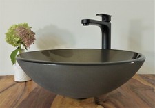 Aufsatz Glas Waschbecken braun satiniert 42cm Waschschale Waschtisch Bad WC rund