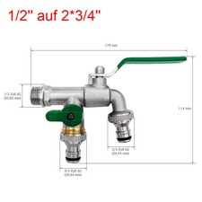 Doppel Wasserhahn Garten 1/2, 3/4 Zoll Anschluss Kugelhahn Messing Auslaufhahn