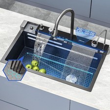 Küchenspüle Edelstahl Einbauspüle Spülbecken Wasserfallspüle Set mit Wasserhahn