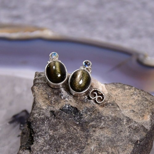 Gold obsidian ohrring 925er - obsidian,