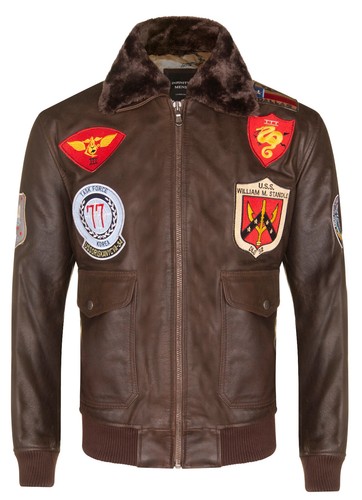 Herren braun leder bomberjacke - braun,