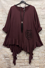 Moonshine F. Tunika Shirt Zipfel Volant Lagenlook Übergröße 44 46 48 Neu aubergi