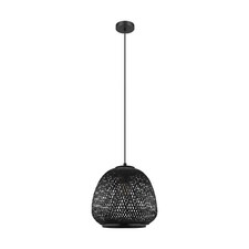 EGLO Pendel Hänge Leuchte Lampe DEMBLEBY Metall Holzgeflecht Rattan schwarz 32cm