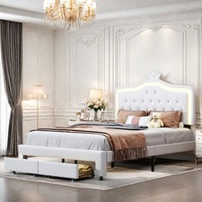 Polsterbett Kinderbett 140x200 cm mit LED,Doppelbett mit Stauraum/Lattenrost PU