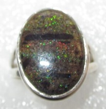 RAR Natur Opal schwarzer Matrix HONDURAS RING 925 Silber Gr17 16x13mm   