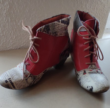 TMA Maia Damen Stiefelette Gr. 38 rot Obermater Futter echt Leder Zeitung Muster