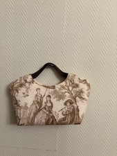Tasche Toile de Jouy Baumwolle Braun Wahlweise Mit Nerzbommel