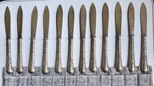 12 tlg. Christofle - Marly (?) Dessertbesteck Messer Obstmesser Silberauflage