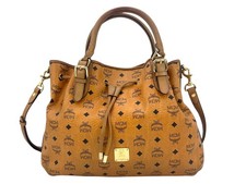 MCM 2Way Kordelzug Umhängetasche Cognac Tasche Bag Drawstring Shopper Large