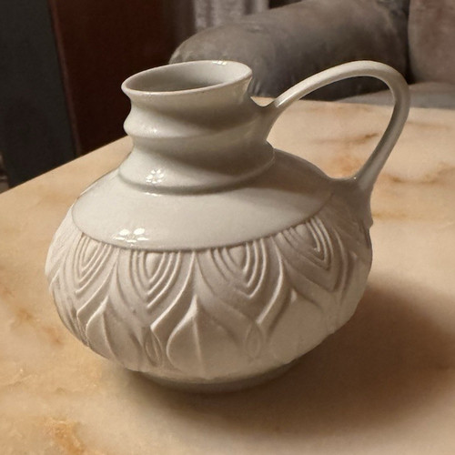 Vase weiß rund reliefdekor - weiß,