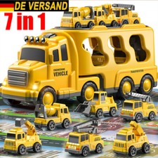 Kinder Spielzeug Set Transport-LKW zur Aufbewahrung mit 6 Mini Baumaschinen Auto