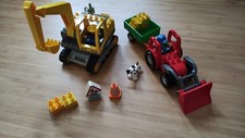 Lego Duplo Kettenbagger/Baustelle 4986 und Traktor mit Hänger und Hund 5647