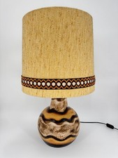 GROßE UNGEWÖHNLICHE FAT LAVA TISCHLAMPE BAUCHIG STOFFSCHIRM KERAMIK GLASIERT 60e