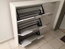 2 Schuhregale schmal hoch, Schuhkipper mit 3 Klappen, Schuhschrank Weiß 