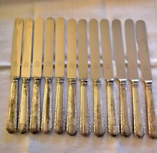 12 Tafelmesser, 800 Silber, vintage, neue Eichenlaub-Klingen, graviert mit "S"