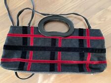 Edle Leder/Filz Baguette Clutch  TASCHE, Italien, Grau/Rot/Schwarz, Griff & Riem