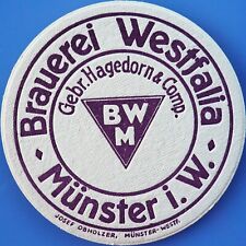 Alter Bierdeckel VK Brauerei Westfalia Münster i. W. um 1930 mit Impressum