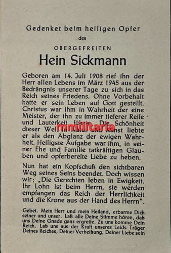 Sterbebild wwii obergefreiter - sterbebild,