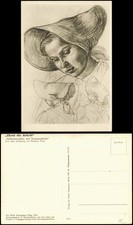 Kunstschau Prag ,Arbeitsmaiden mit Sonnenschute Künstlerkarte 1944