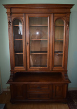 Aufsatzvitrine Bücherschrank Gründerzeit Eiche furniert mittelbraun Top Zustand!